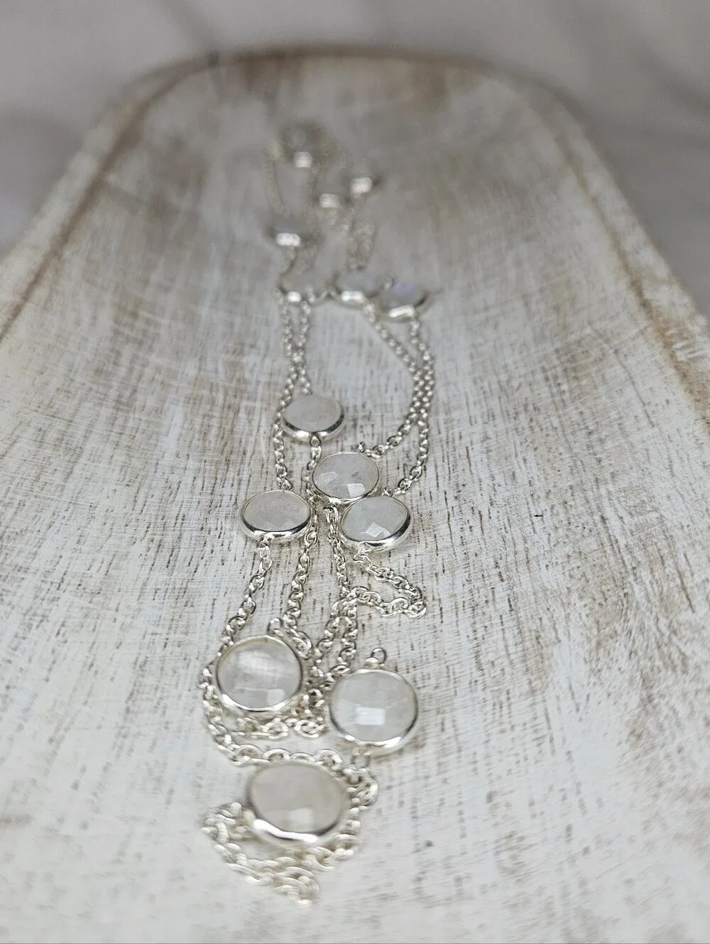 Sterling Silver Sri Lanka Moonstone Station Necklace 36